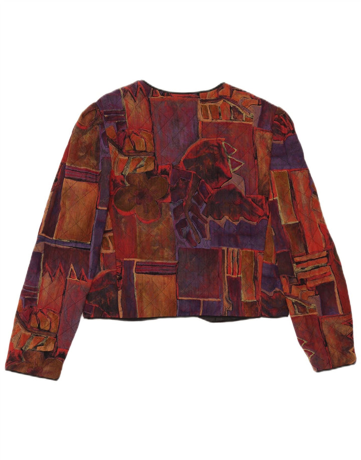 VINTAGE Mujer Crop Blazer Chaqueta US 10 Grande Multicolor Geométrico
