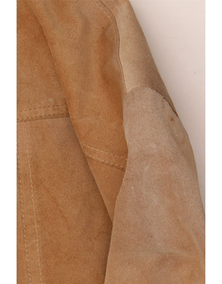 Barone Chaqueta de ante para mujer UK 10 Small Beige Leather