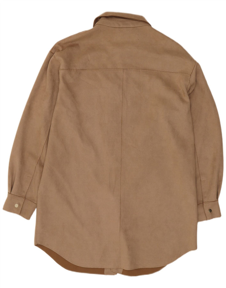Zara Mujer Camisa tipo shacket extragrande UK 6 XS Poliéster beige