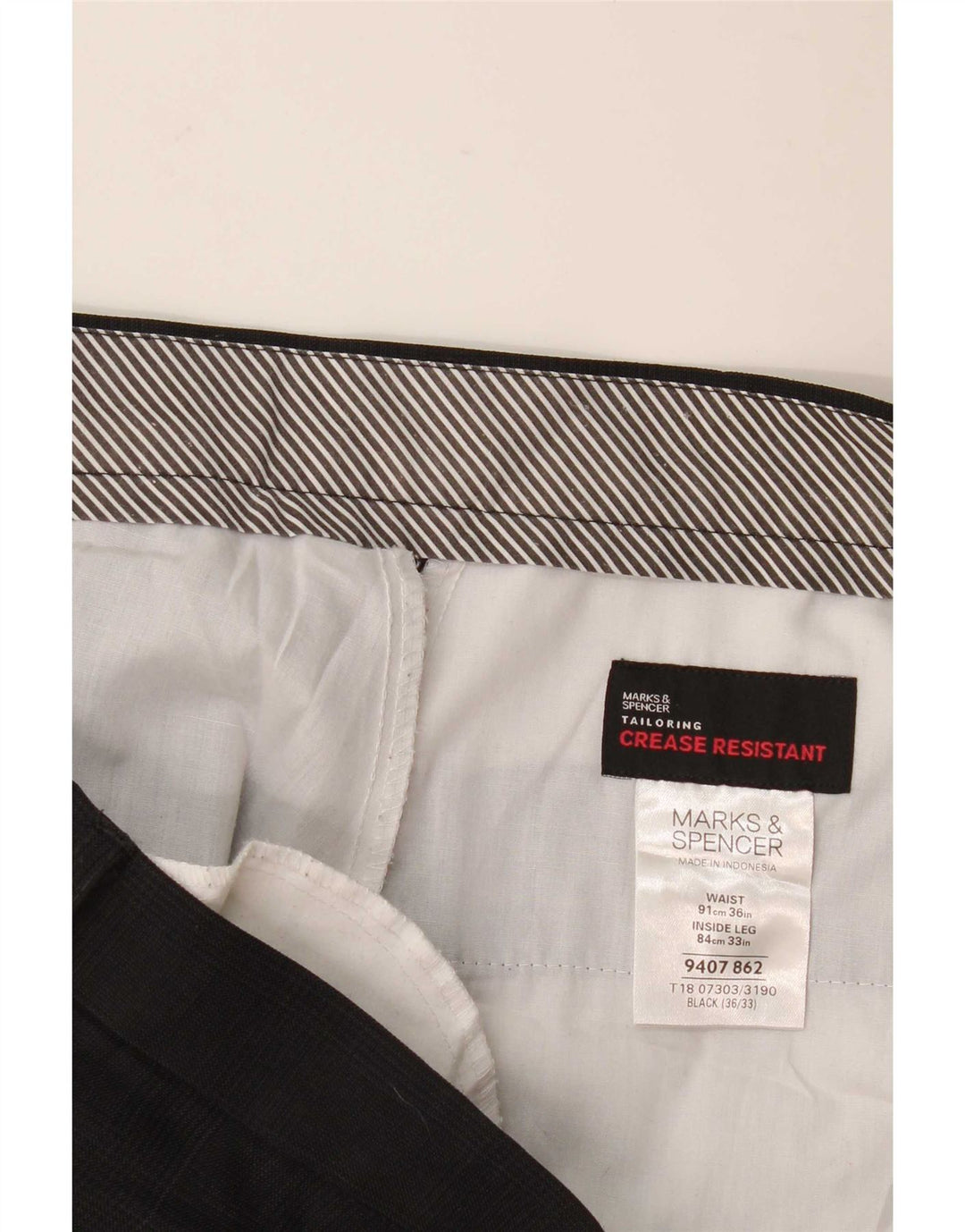 Marks & Spencer Pantalón de traje recto para hombre W36 L33 Poliéster negro