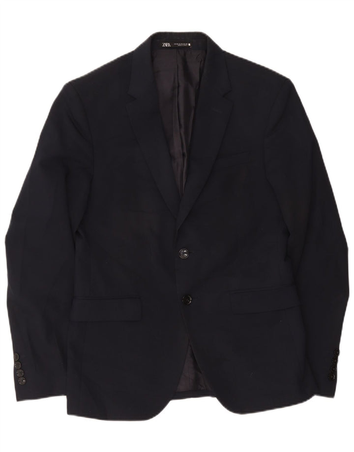 Zara Chaqueta tipo blazer de 2 botones para hombre EU 46 Small Azul marino Poliéster