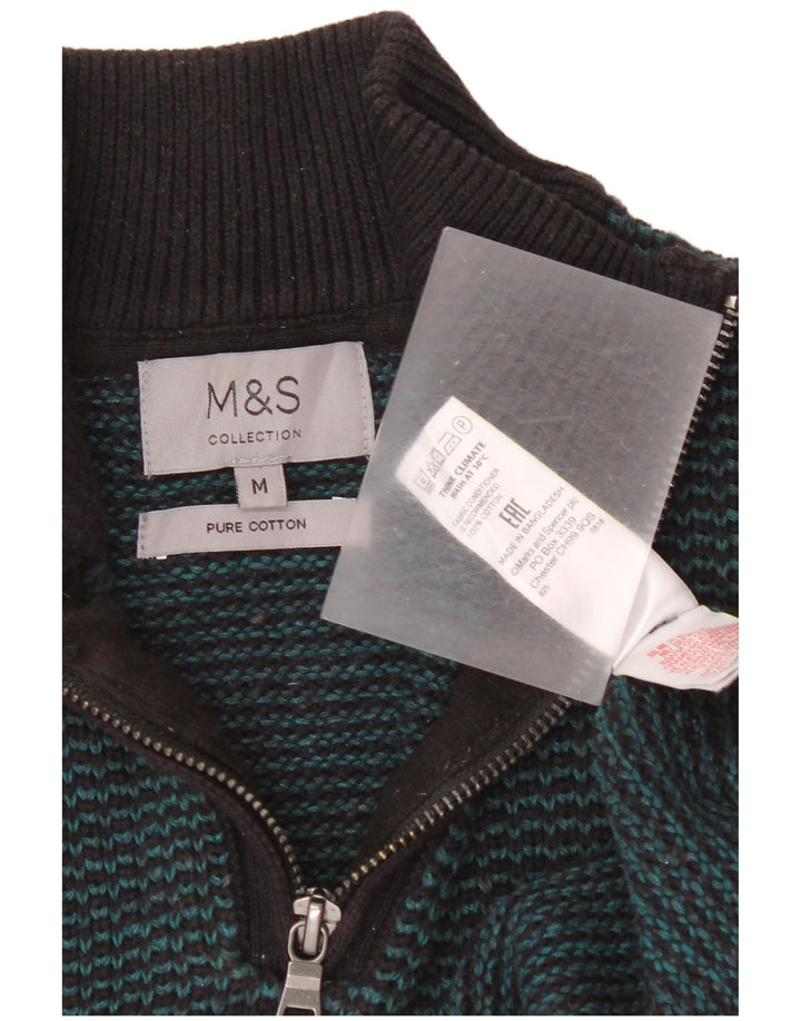 Marks & Spencer Jersey con cuello y cremallera para hombre de algodón a rayas verde medio