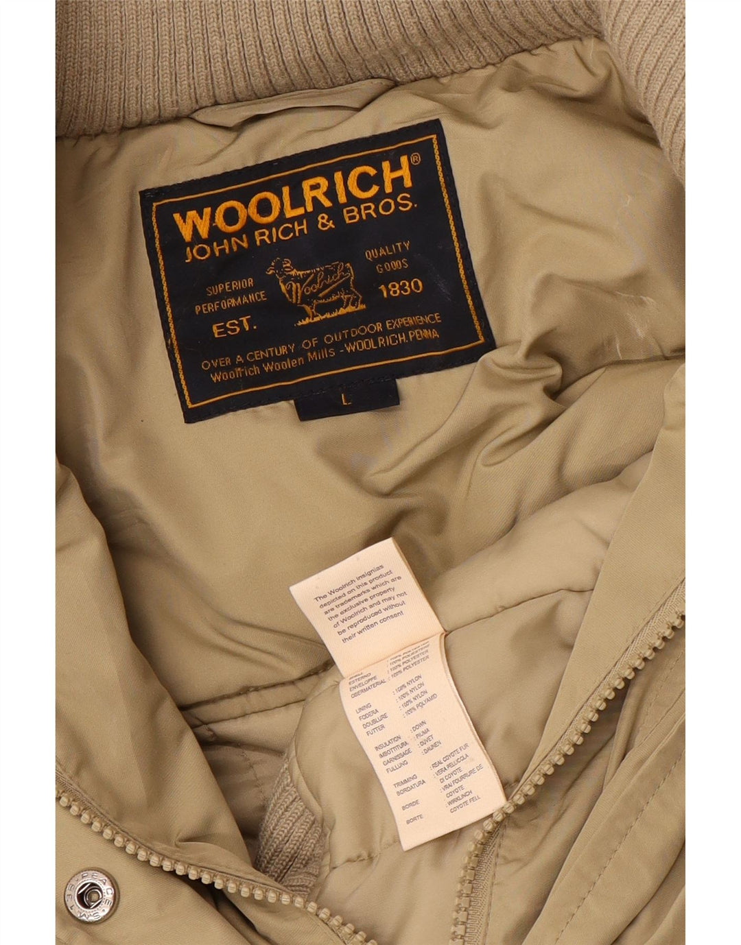 Woolrich Chaqueta acolchada con capucha para mujer UK 46 Grande Poliéster beige