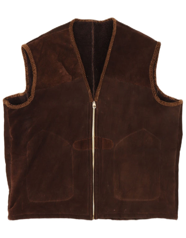 Vintage Hombres Ante Gilet Reino Unido 42 XL Marrón