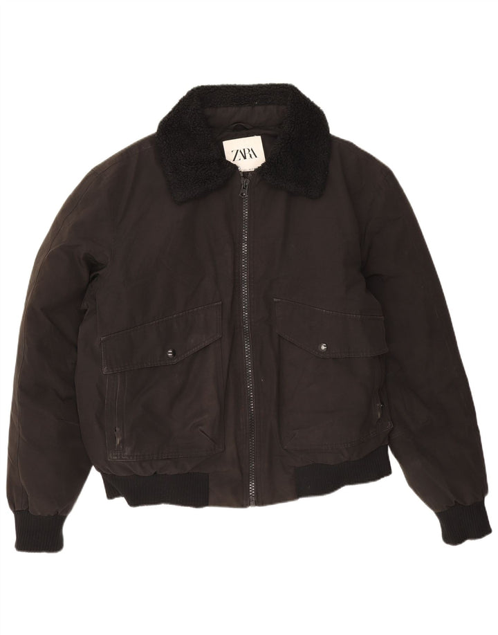 Zara Mens Chaqueta Bomber Acolchada UK 40 Grande Poliéster Negro