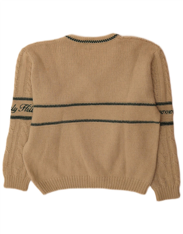 Foxhound - Jersey para hombre con cuello en V y gráfico de lana a rayas beige grande