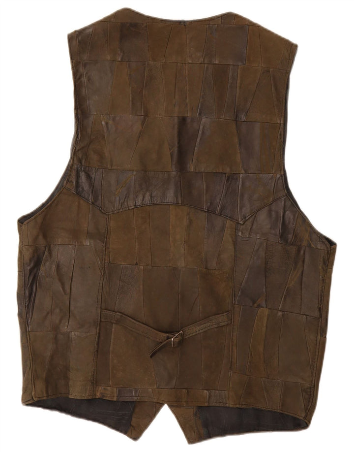 Chaleco de cuero vintage para hombre XL Patchwork caqui