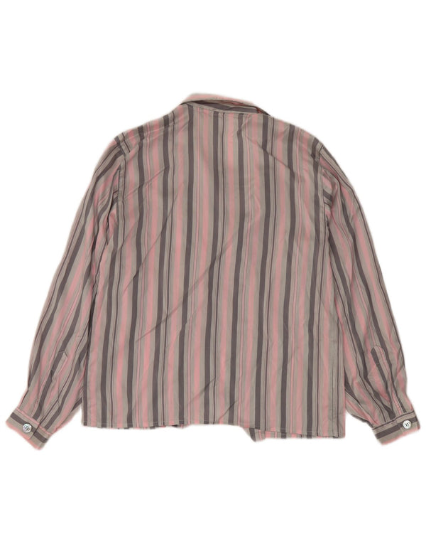 Vintage mujer doble pecho camisa blusa Reino Unido 18 XL gris rayas