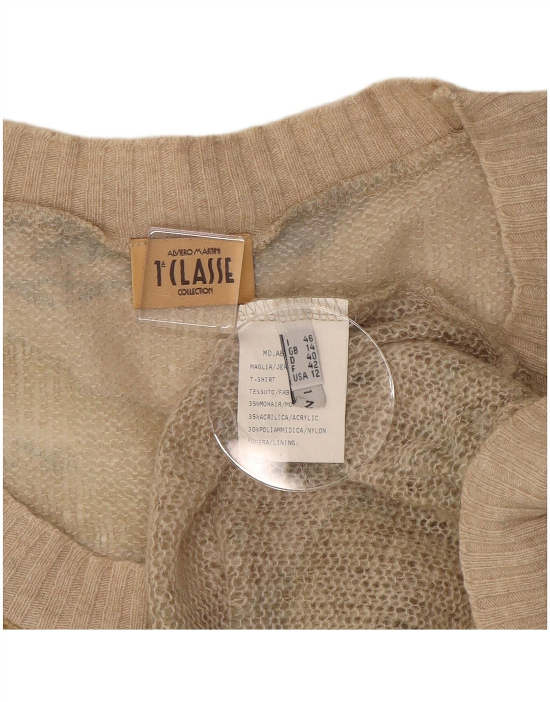 ALVIERO MARTINI Suéter tipo jersey con cuello barco para mujer UK 14 Medium Beige