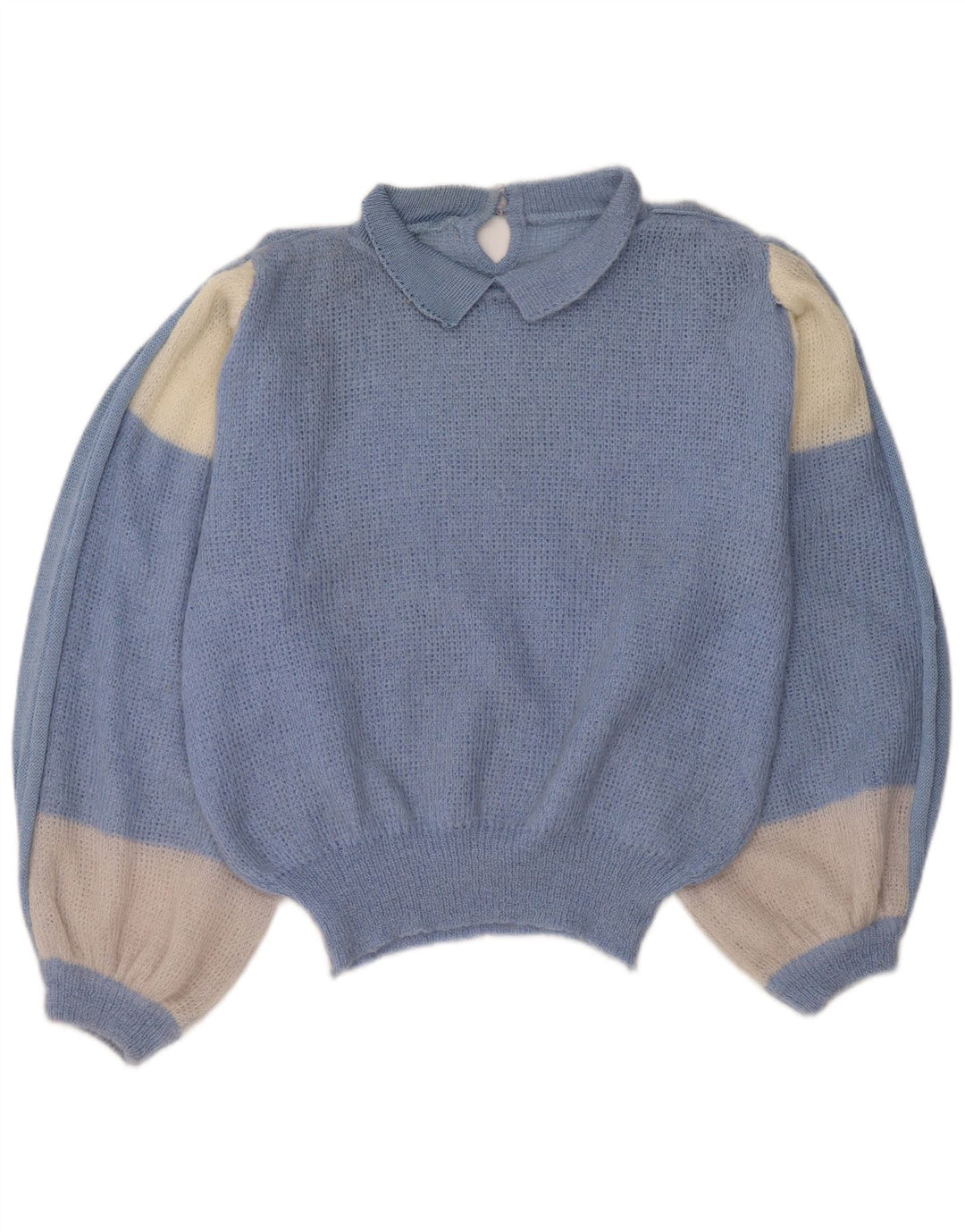 Vintage mujer polo cuello jersey suéter IT 44 bloque de color azul medio