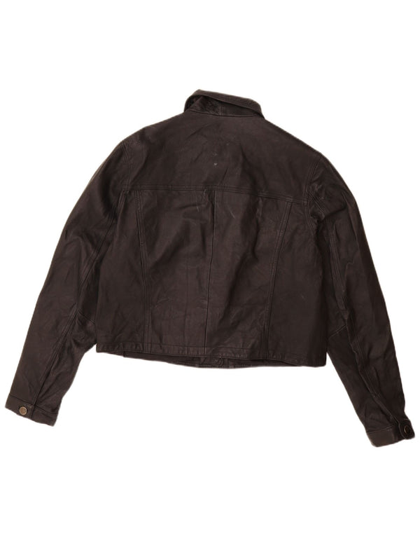 Vintage mujer chaqueta de cuero Reino Unido 16 cuero negro grande