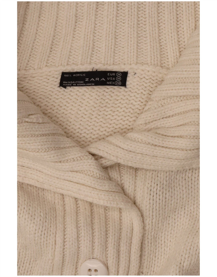 Zara Mujer Cárdigan Suéter UK 40 Medio Acrílico Blanco Roto