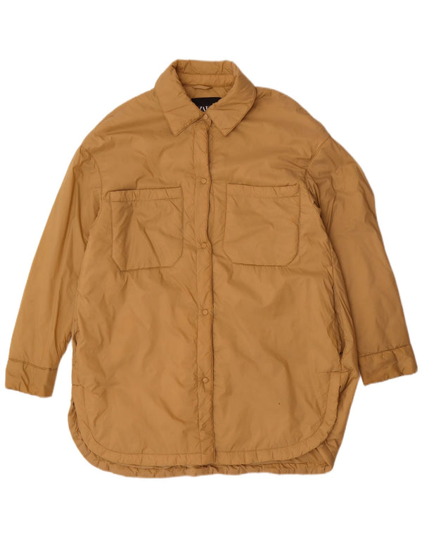 Zara Mujer Abrigo Acolchado Extragrande UK 10 Small Beige Poliéster
