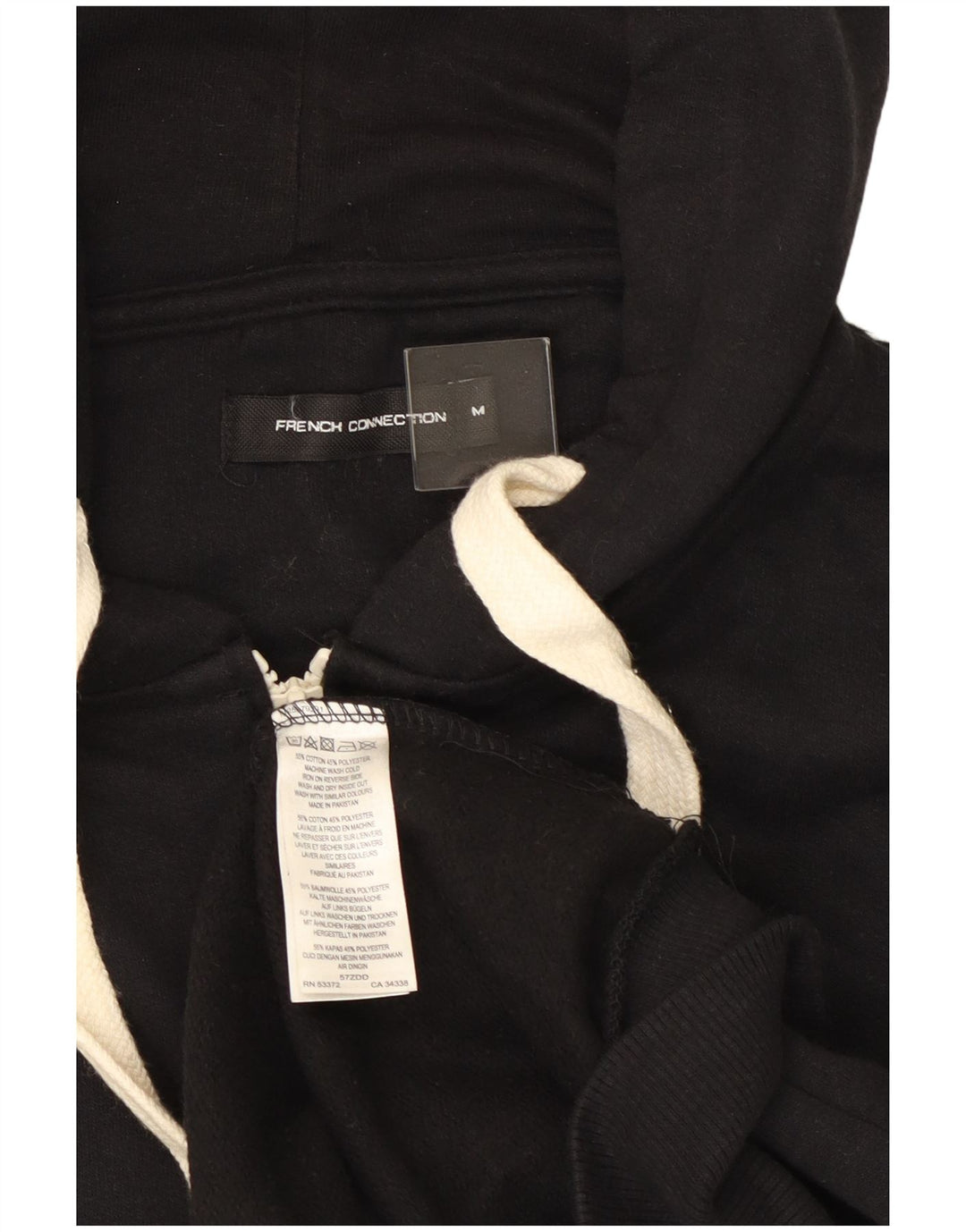 French Connection Suéter con capucha y cremallera para hombre Algodón negro mediano