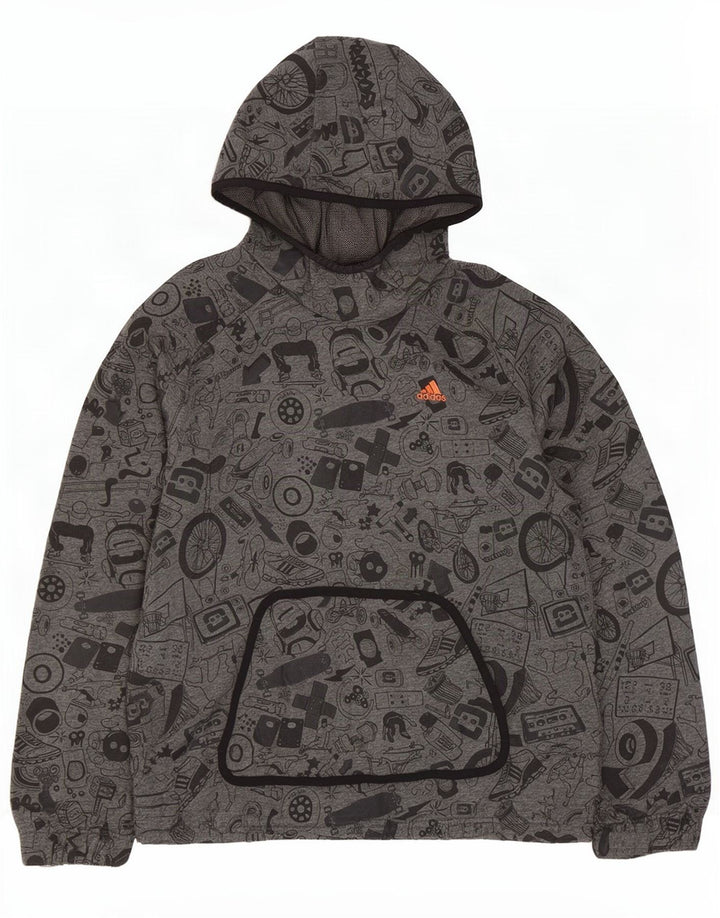 Adidas Hombre Patrón Abstracto Gráfico Sudadera Con Capucha Jersey Pequeño Gris Algodón