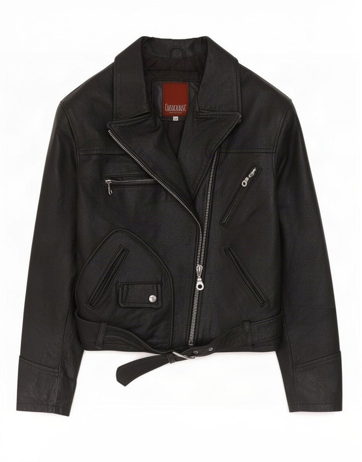 Vintage mujer cuero biker chaqueta IT 44 Medio Negro
