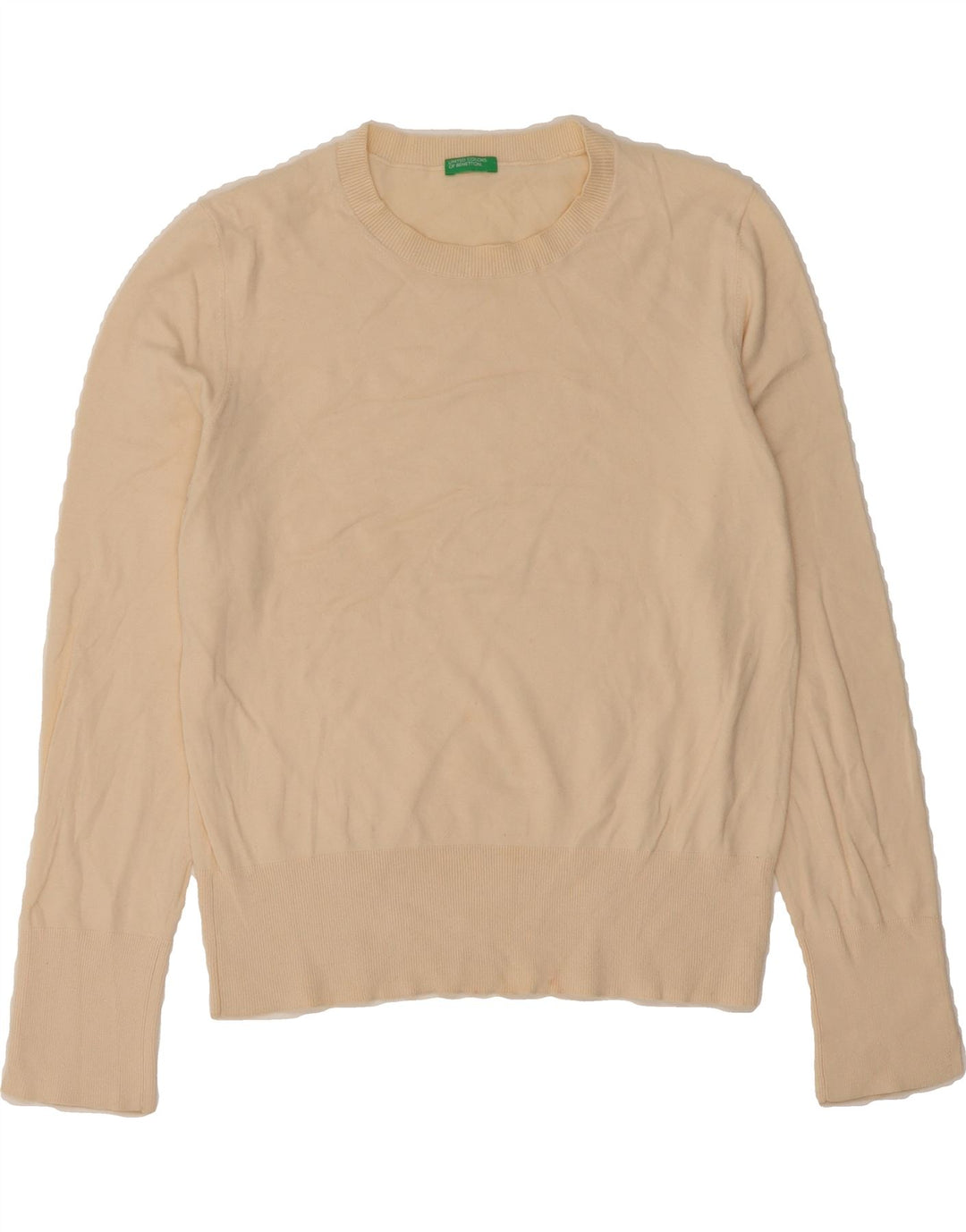 BENETTON Womens Crew Neck Jumper Sweater UK 14 Medium Beige Vintage Benetton and Second-Hand Benetton from Messina Hembry 