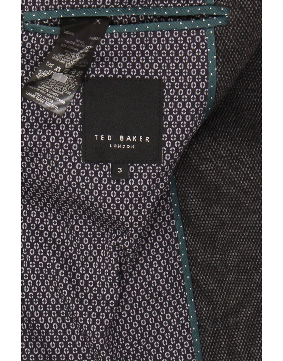 TED BAKER Chaqueta tipo blazer de 2 botones para hombre Talla 3 Algodón gris medio