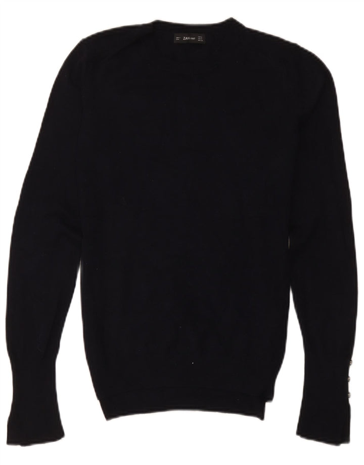 Zara - Jersey de cuello redondo para mujer, talla 40, viscosa negra mediana