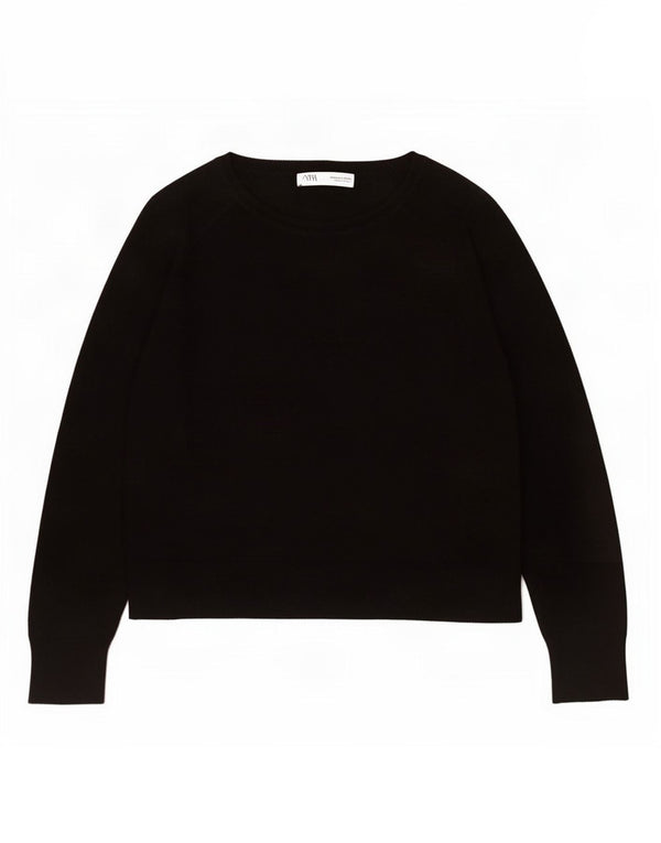 Zara - Jersey extragrande con cuello barco para mujer, talla 40, talla pequeña, viscosa negra