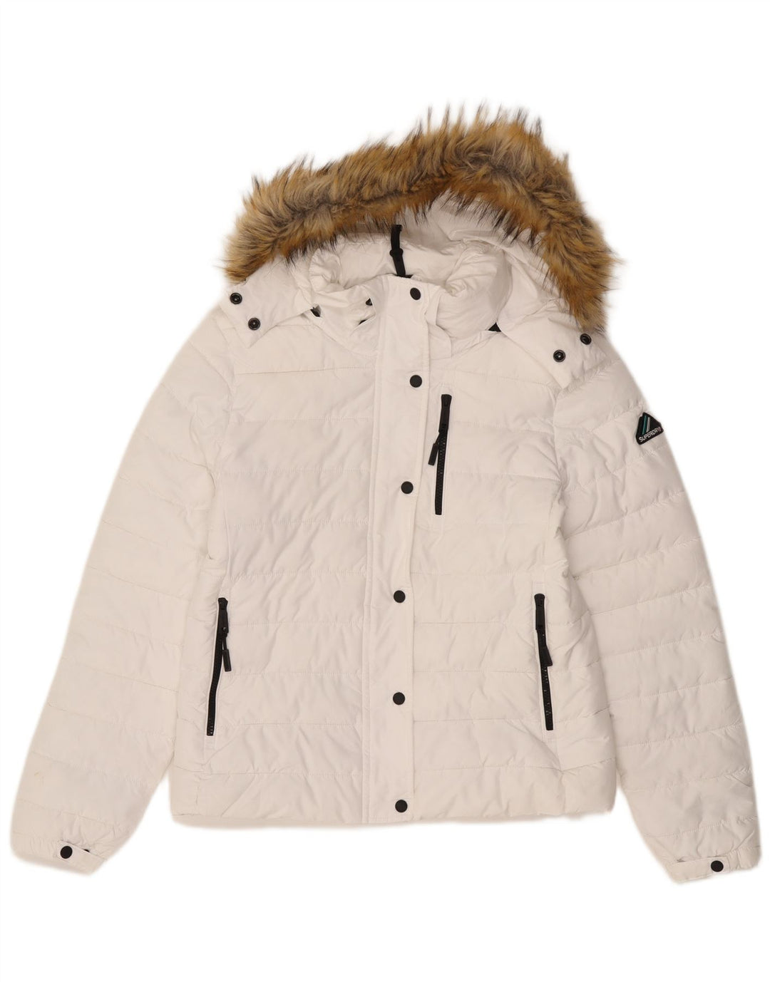 SUPERDRY Chaqueta acolchada con capucha para mujer UK 44 Poliéster blanco mediano