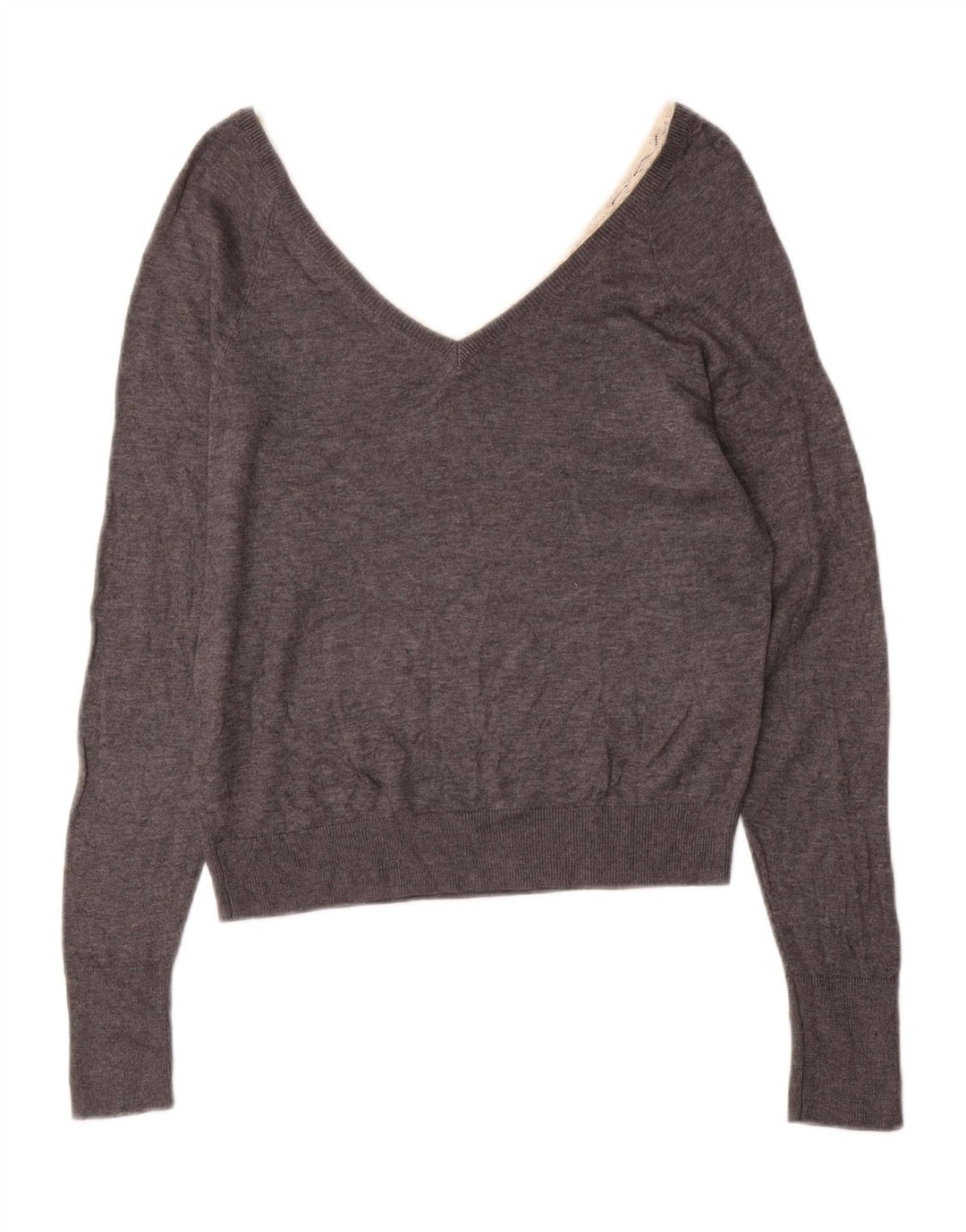 Zara Mujer Jersey con Cuello en V Jersey UK 10 Small Gris