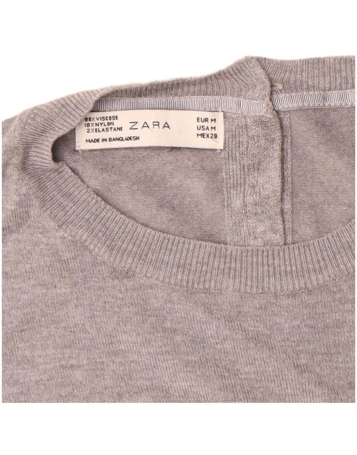 ZARA Jersey de manga corta con cuello barco para mujer, talla 44, color gris medio