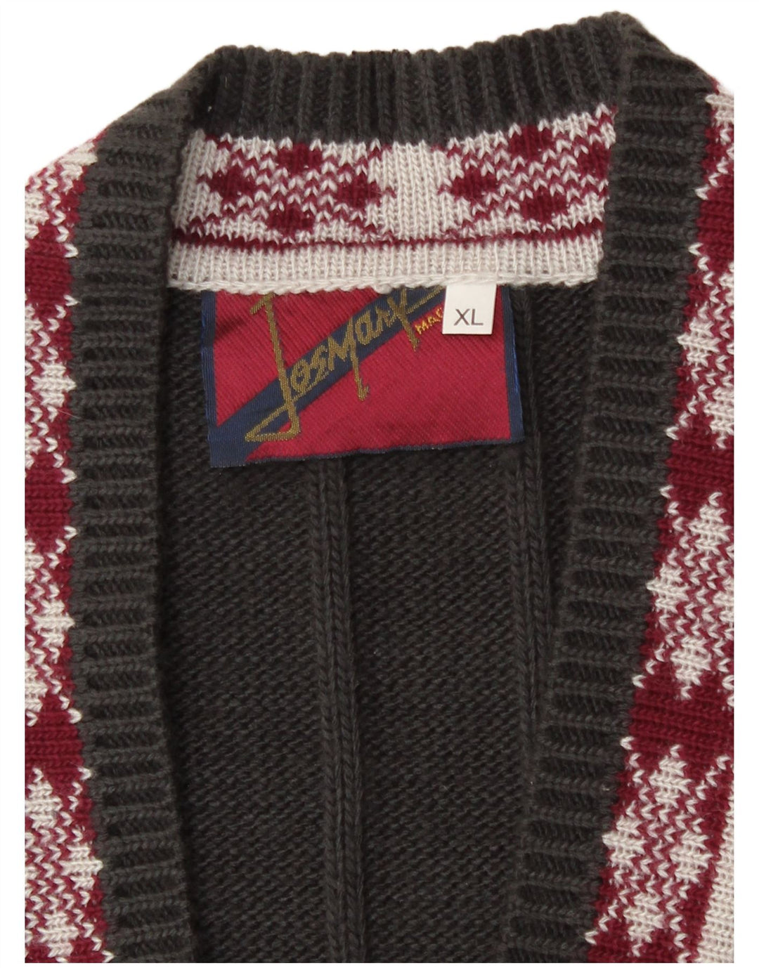 Vintage hombres gráfico cardigan suéter XL gris