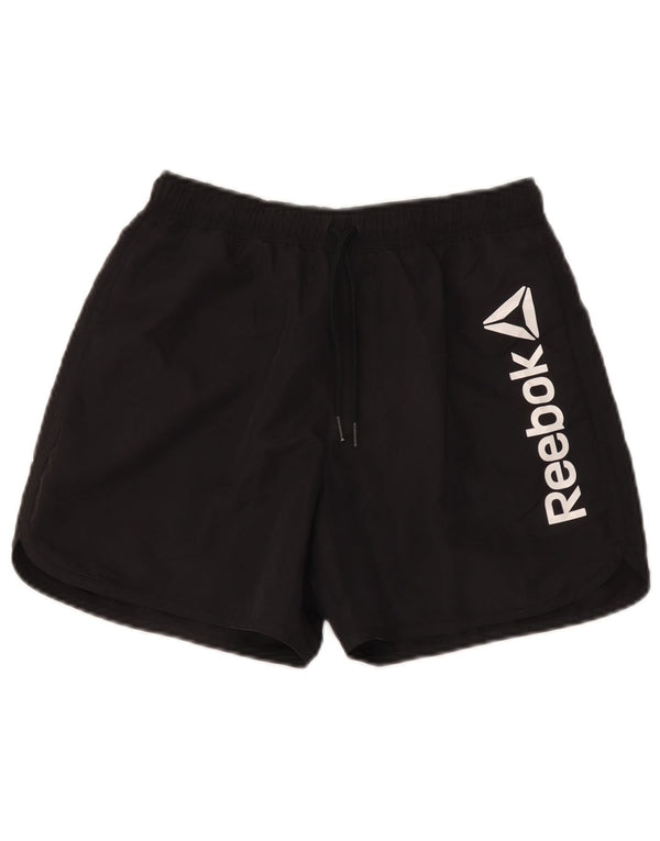 Reebok Pantalones cortos deportivos gráficos para hombre, poliéster negro pequeño