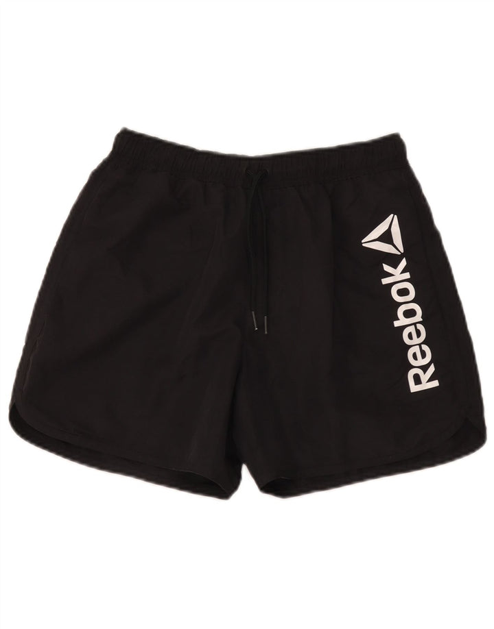 Reebok Pantalones cortos deportivos gráficos para hombre, poliéster negro pequeño