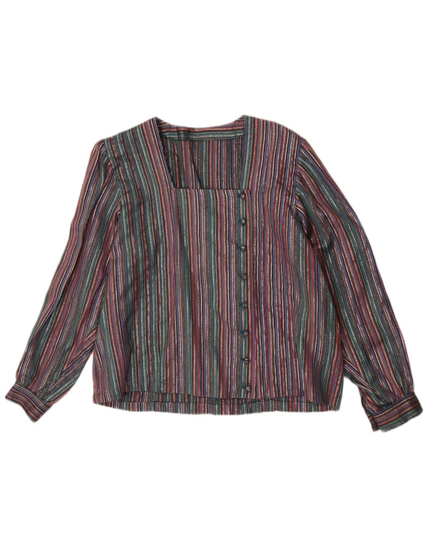 Vintage mujer camisa blusa Reino Unido 16 grande multicolor rayas