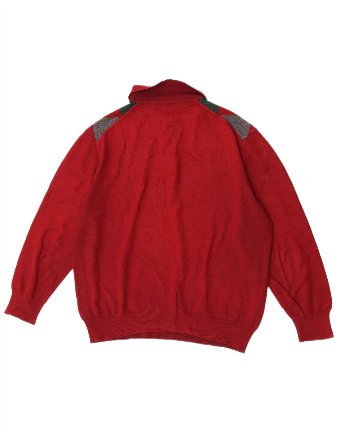 VINTAGE Hombres Polo Cuello Jersey Suéter Grande Rojo Argyle/Diamante