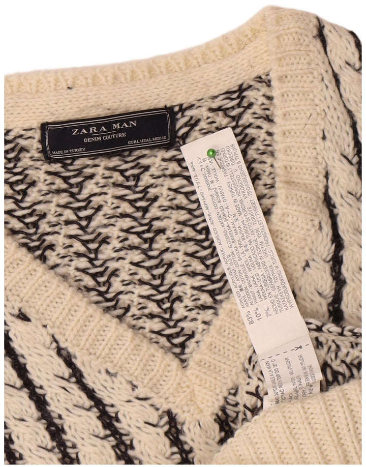 Zara Hombre Jersey Con Cuello En V Jersey Grande Blanco A Rayas Acrílico