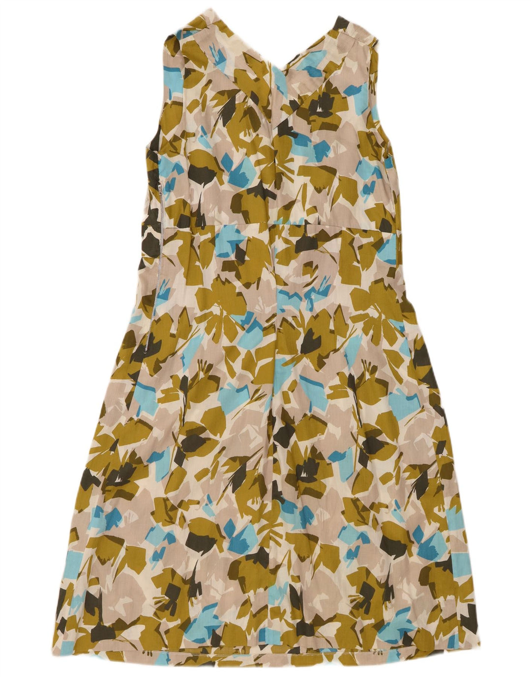 VINTAGE mujer patrón abstracto sin mangas A-Line vestido Reino Unido 12 verde medio