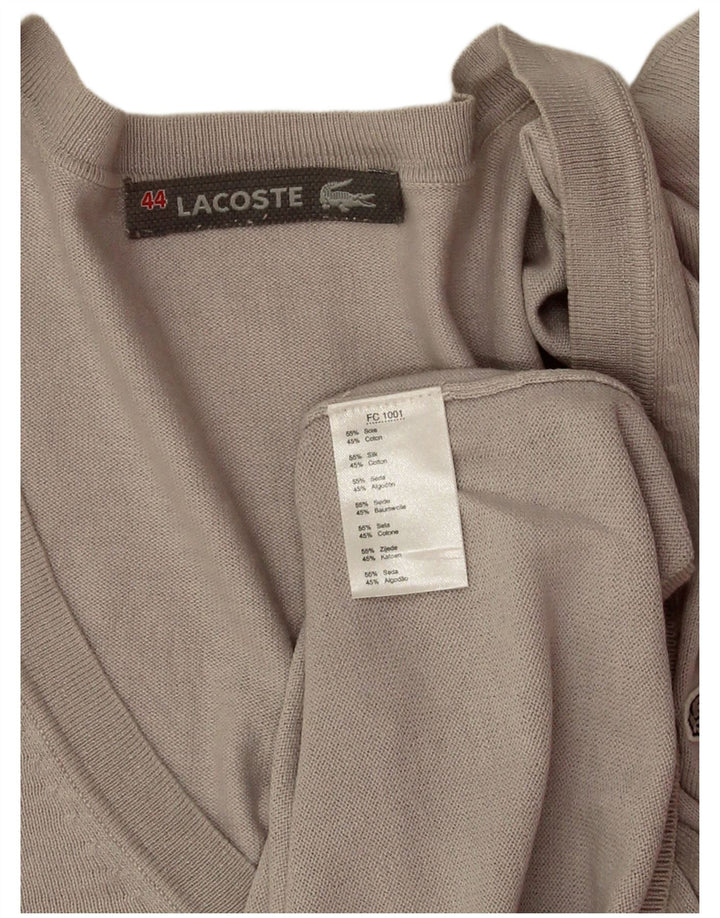Lacoste Jersey con cuello en V para mujer Talla 44 Seda gris grande