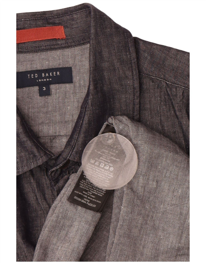TED BAKER Camisa para hombre Talla 3 Mediana Azul marino Algodón