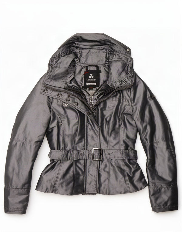 PEUTEREY Chaqueta cortavientos con capucha para mujer UK 18 XL Poliéster plateado