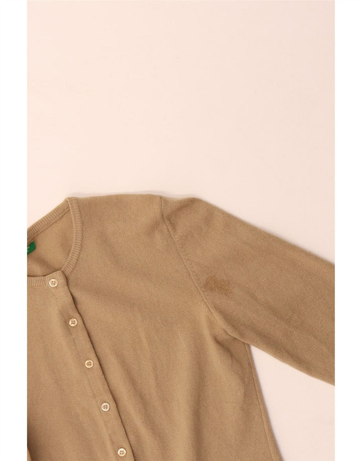 BENETTON Suéter Cárdigan para Mujer UK 10 Small Beige Lana Virgen