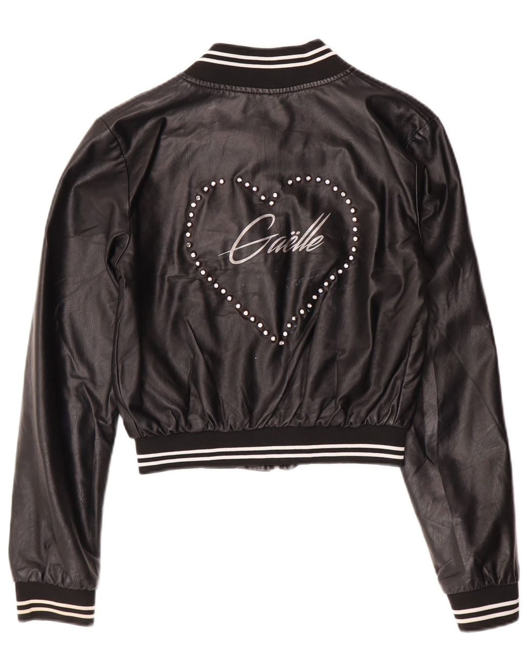 GAELLE Chaqueta de cuero corta gráfica para mujer UK 6 XS Negro