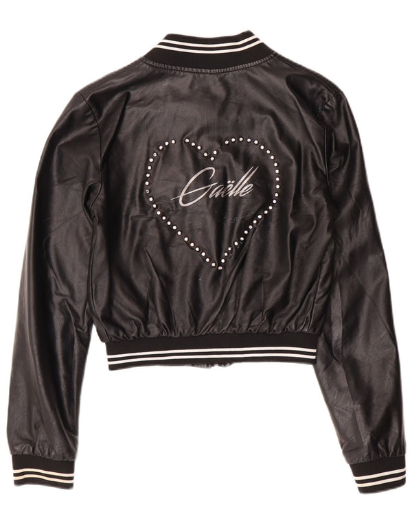GAELLE Chaqueta de cuero corta gráfica para mujer UK 6 XS Negro
