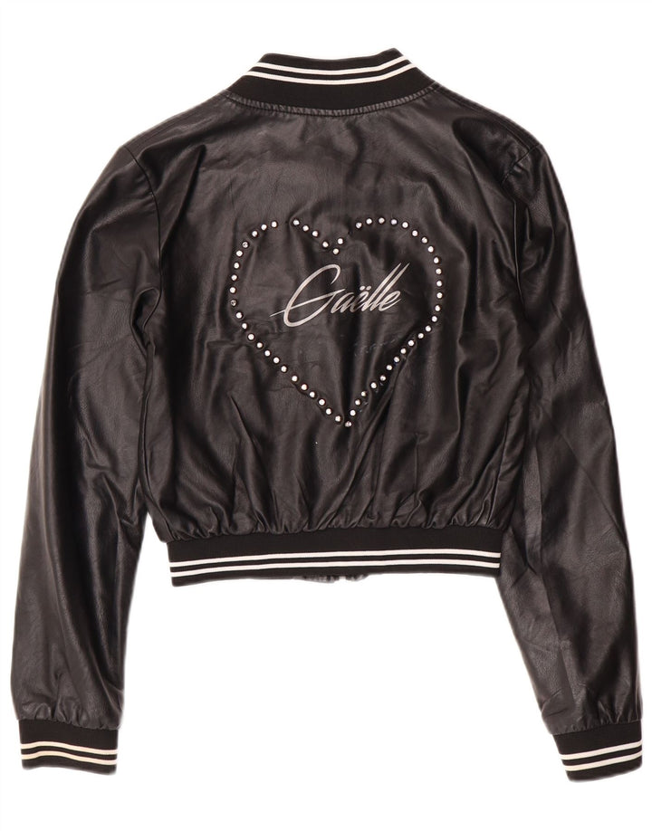 GAELLE Chaqueta de cuero corta gráfica para mujer UK 6 XS Negro
