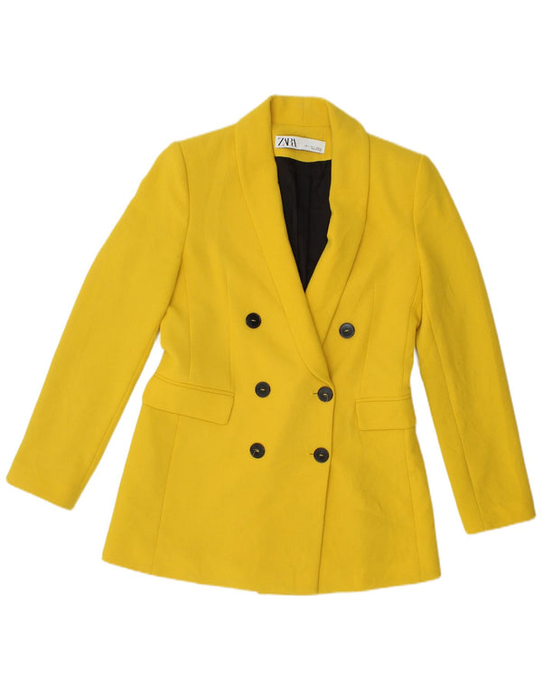 Zara Mujer Chaqueta Blazer Larga De Doble Botonadura UK 10 Small Amarillo