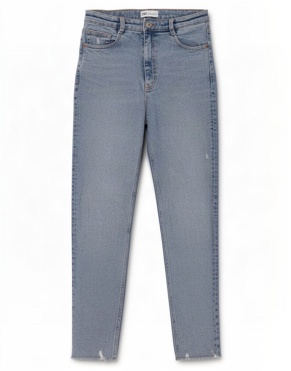 Zara Vaqueros ajustados de talle alto para mujer EU 38 Small W28 L27 Algodón azul