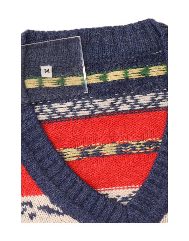 VINTAGE Mens V-Neck Jumper Sweater Medium Multicoloured Striped Vintage Vintage and Second-Hand Vintage from Messina Hembry 
