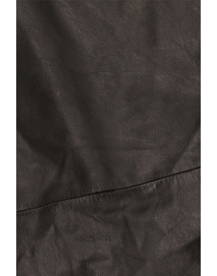 Vintage mujer cuero abrigo Reino Unido 16 grande negro
