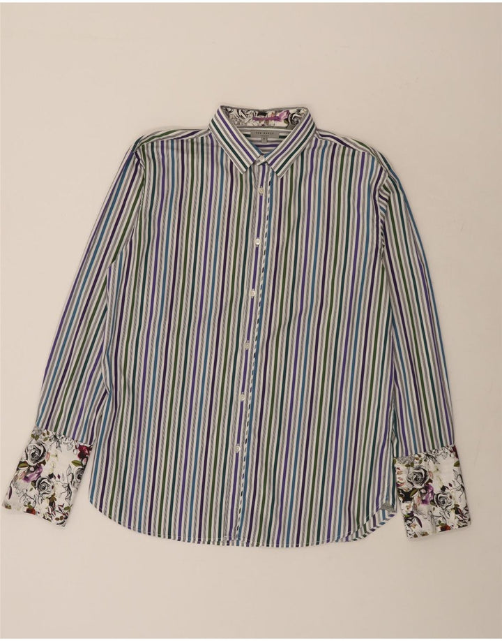 TED BAKER Camisa formal para hombre talla 5 grande algodón a rayas azules