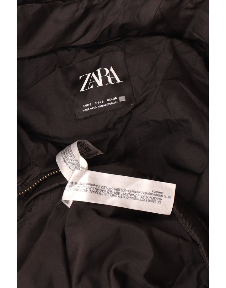 ZARA Mujer Chaqueta Acolchada Con Capucha UK 40 Small Poliéster Negro
