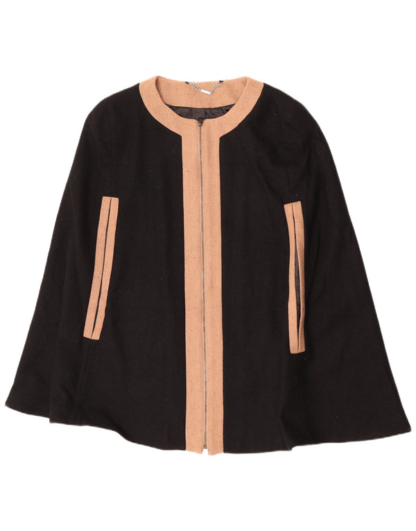 Laura Ashley Abrigo Poncho para Mujer UK 46 Grande Lana Color Block Negro