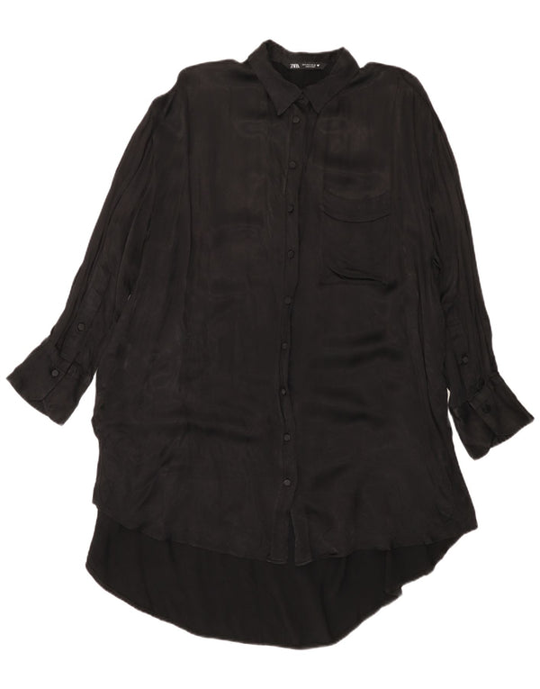 Zara Mujer Vestido Camisero Extragrande UK 40 Small Viscosa Negra