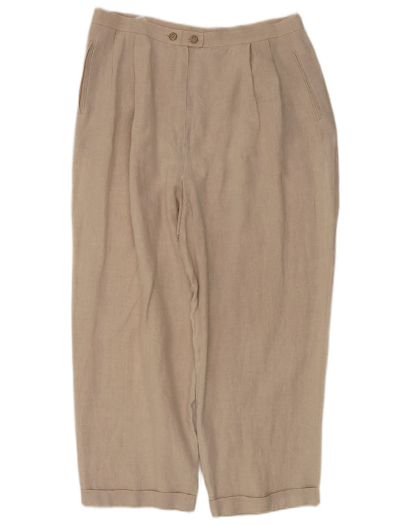 Marks & Spencer Pantalones cortos con pinzas para mujer UK 18 XL W32 L25 Beige Linen